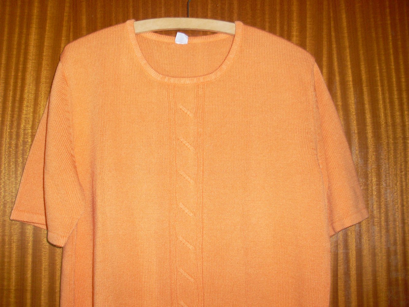 Damen Pullover orange Gr. 44 kurzarm Zopfmuster