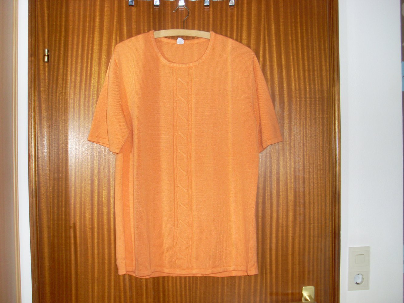 Damen Pullover orange Gr. 44 kurzarm Zopfmuster