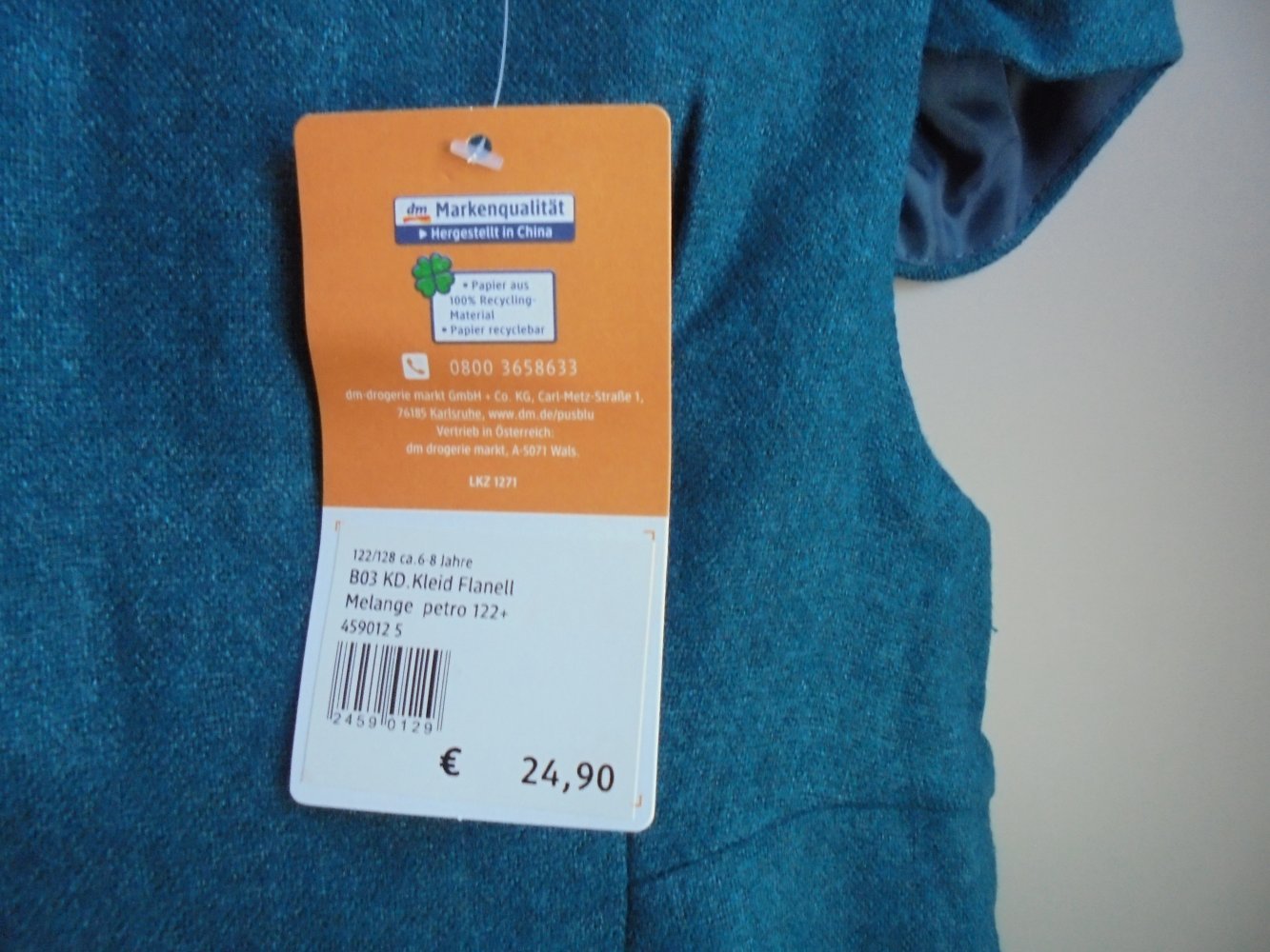 NEU: Mädchen Kleid- Trägerrock petrol Flanell Gr. 122/128 v. Pusblu
