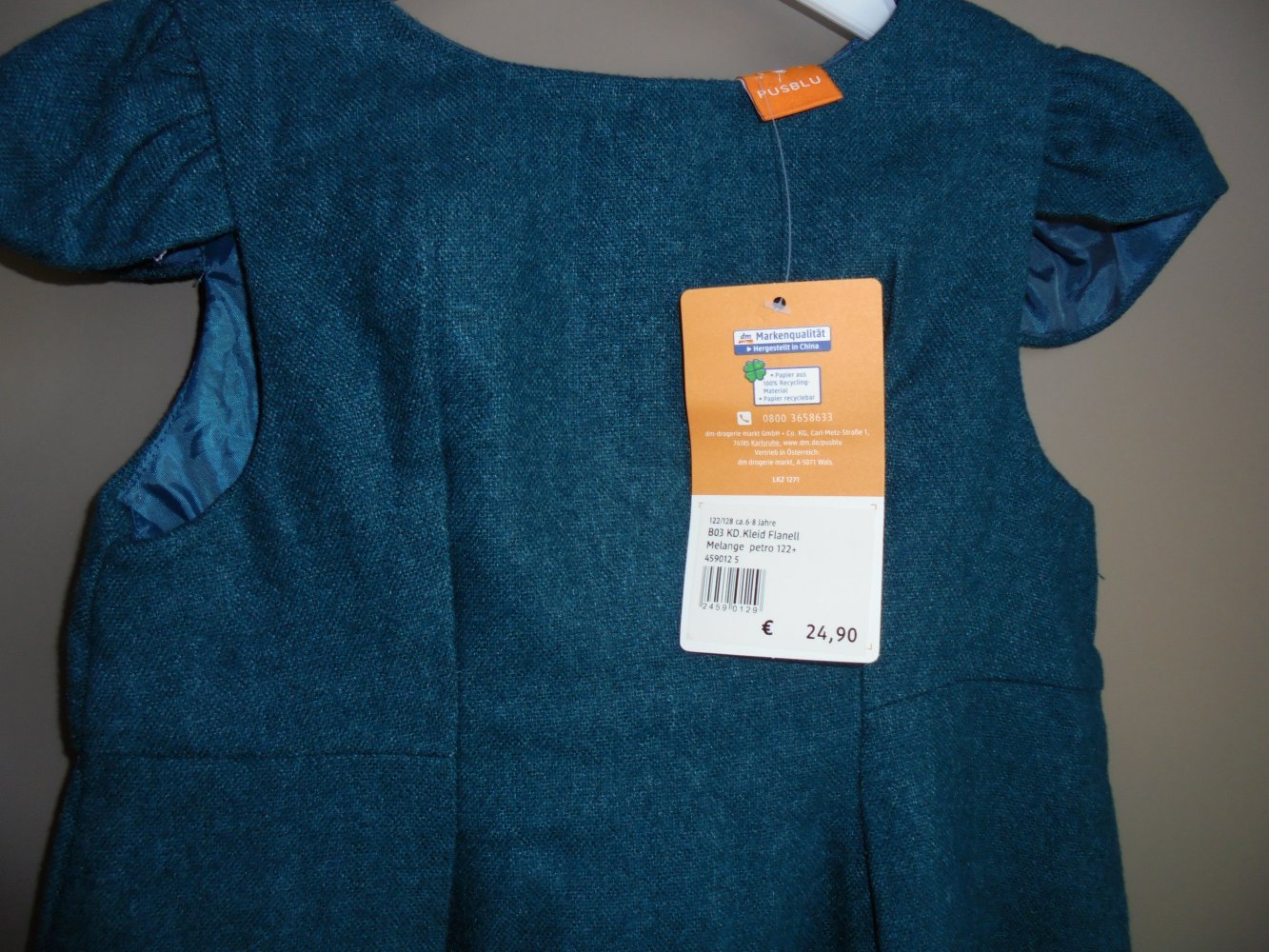 NEU: Mädchen Kleid- Trägerrock petrol Flanell Gr. 122/128 v. Pusblu