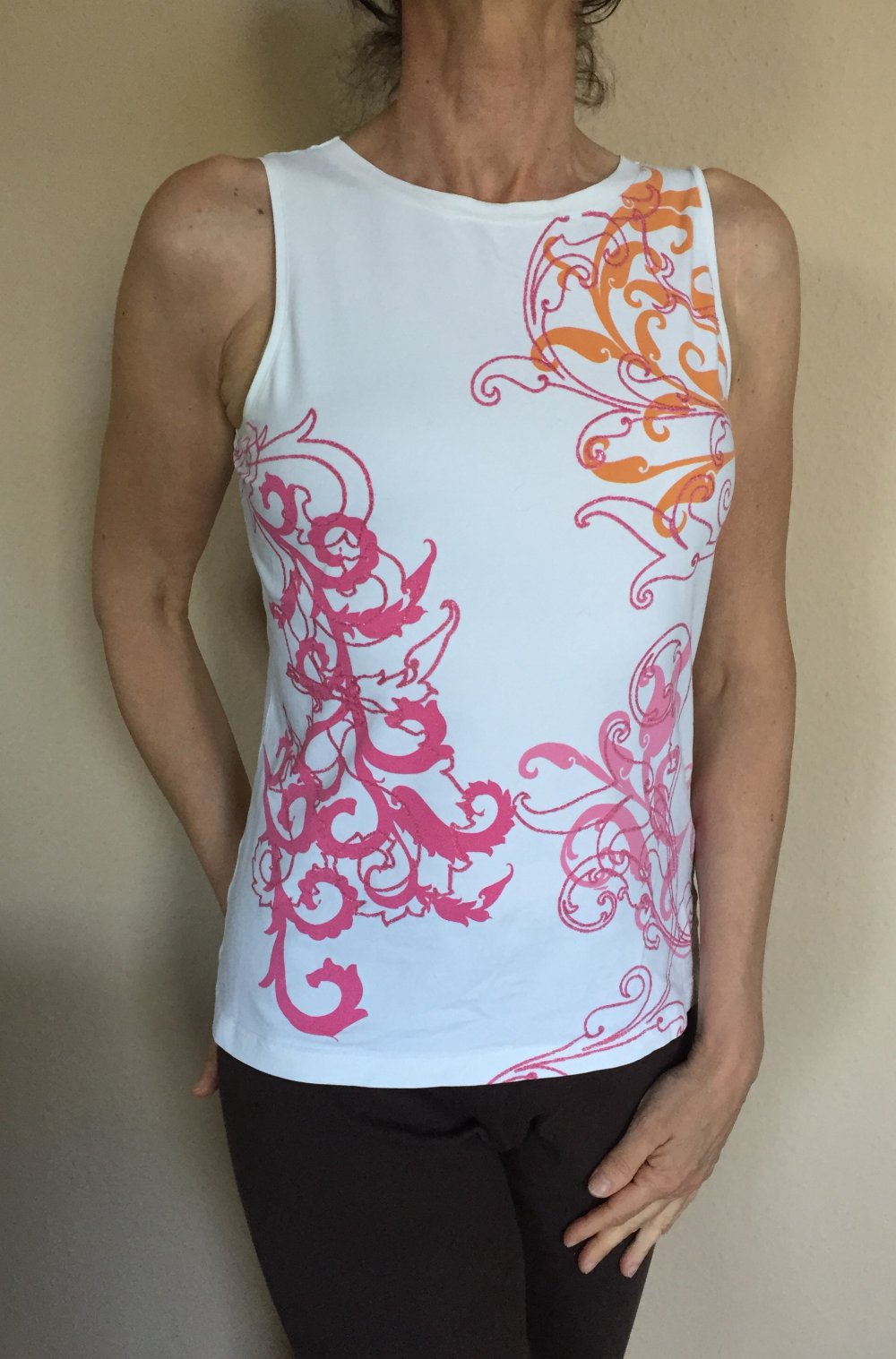 Esprit Tank Top Gr.L weiß mit schönem dezentem Glitzer Muster