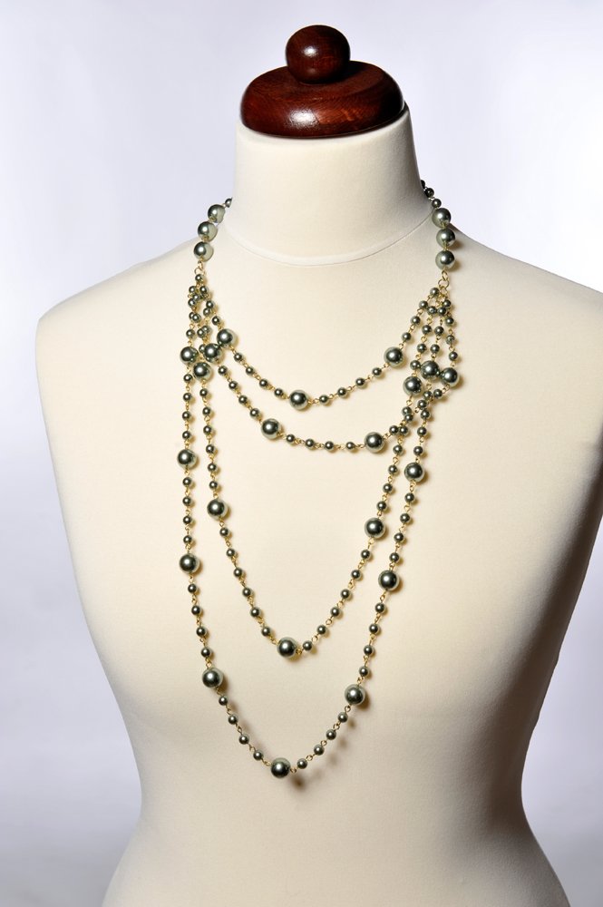 Lange Kette Vintage Modeschmuck Gold Grün Echtsteine
