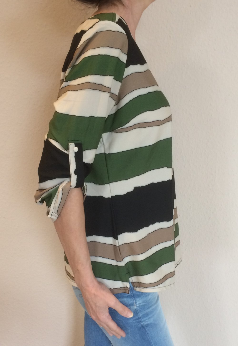 H&M Bluse Gr.M/L im Bamboo Muster grün / Creme / schwarz