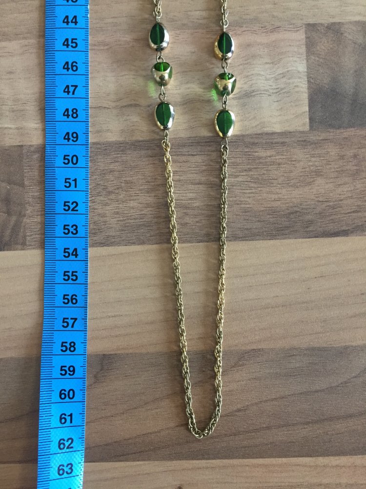 Lange Kette Vintage Modeschmuck Gold Grün Echtsteine