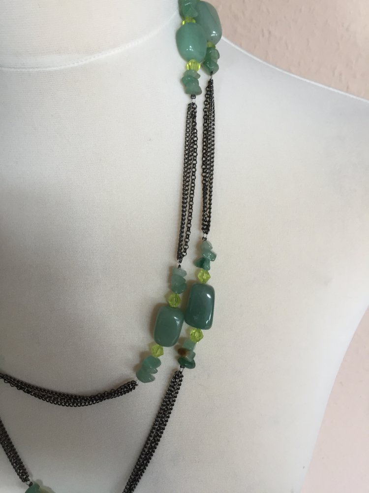 Lange Kette Vintage Modeschmuck Gold Grün Echtsteine