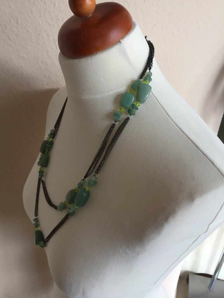 Lange Kette Vintage Modeschmuck Gold Grün Echtsteine