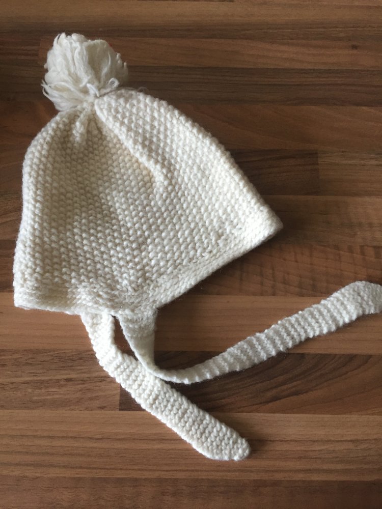 Kinder Mütze Wolle mit Bänder + Bommel Handarbeit Chile