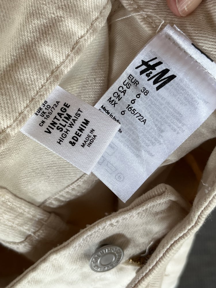 H&M Vintage Slim High Waist Denim Jeans Gr.38 Creme Neuwertig