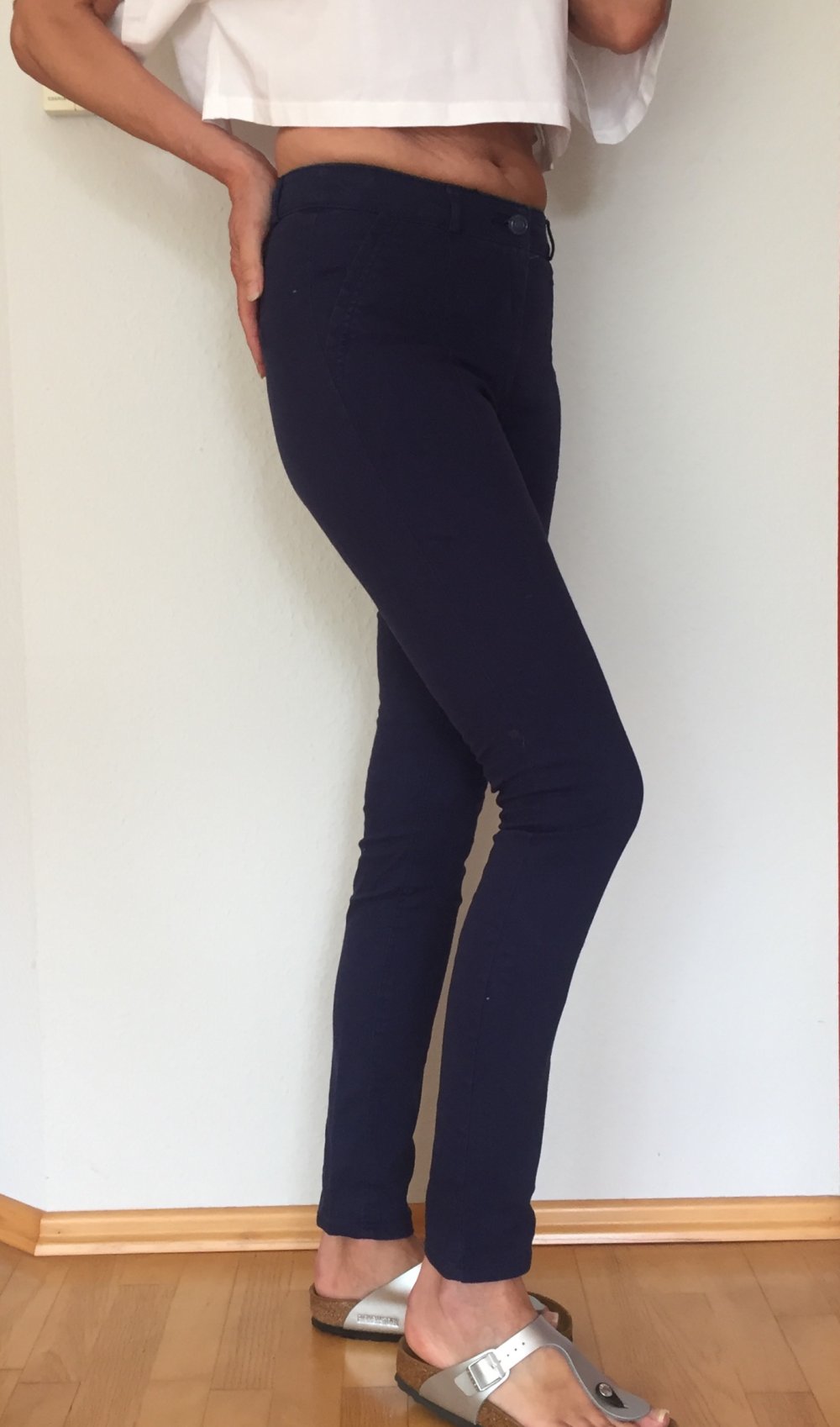 H&M Sommer Skinny Stretch Chinos Hose Gr.36 royal Blau 