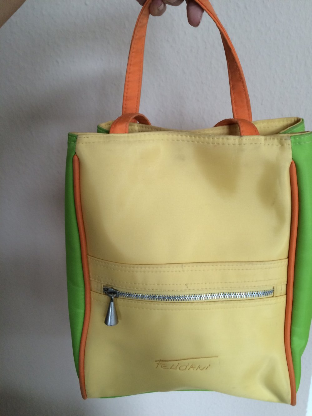 Feliciani Rucksack / Tasche mit Außen Tasche in orange mint Pastell gelb