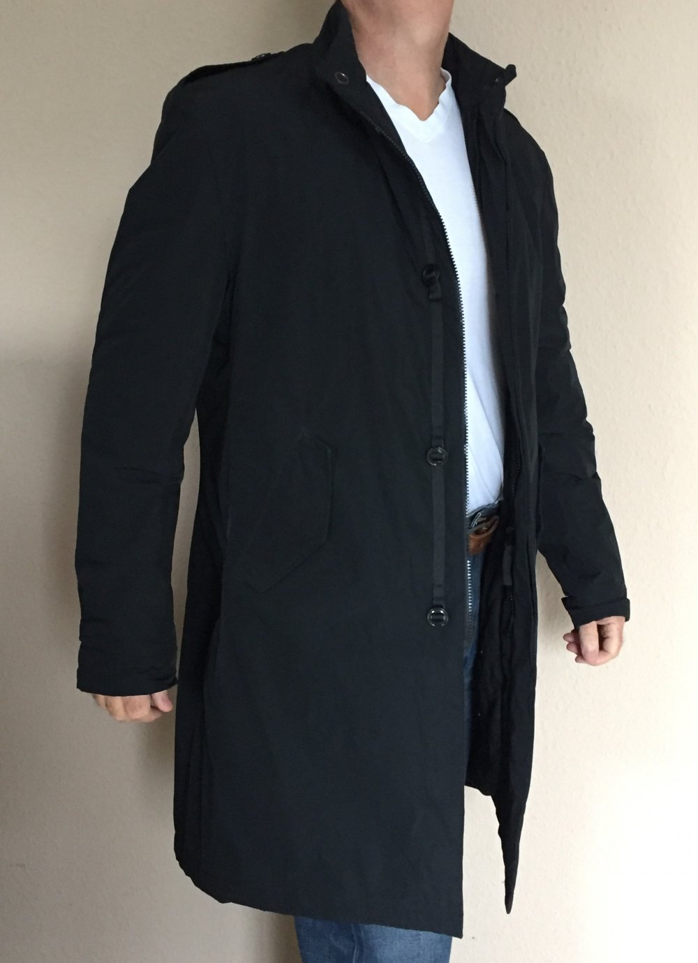 It´s Regen Kurzmantel Gr.L wattiert, schwarz mit Gehschlitz