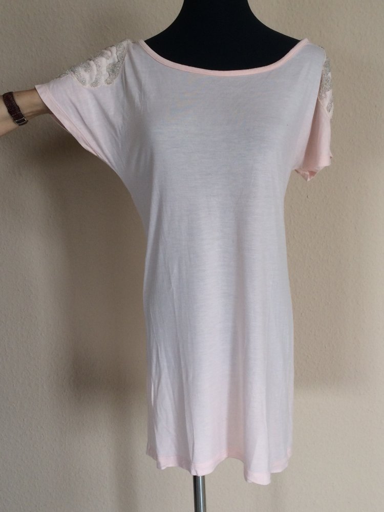 H&M Sommer Kleid Gr. S Apricot Pastell mit Perlenstickereien