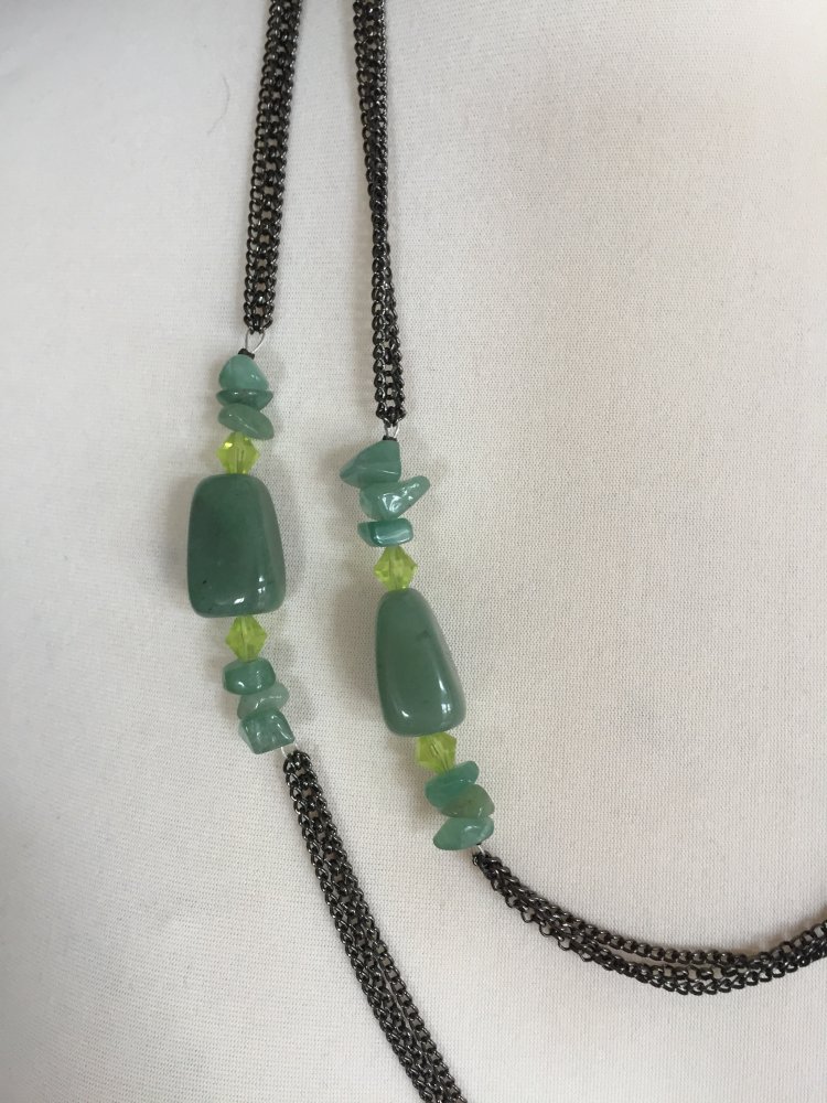 Lange Kette Vintage Modeschmuck Gold Grün Echtsteine