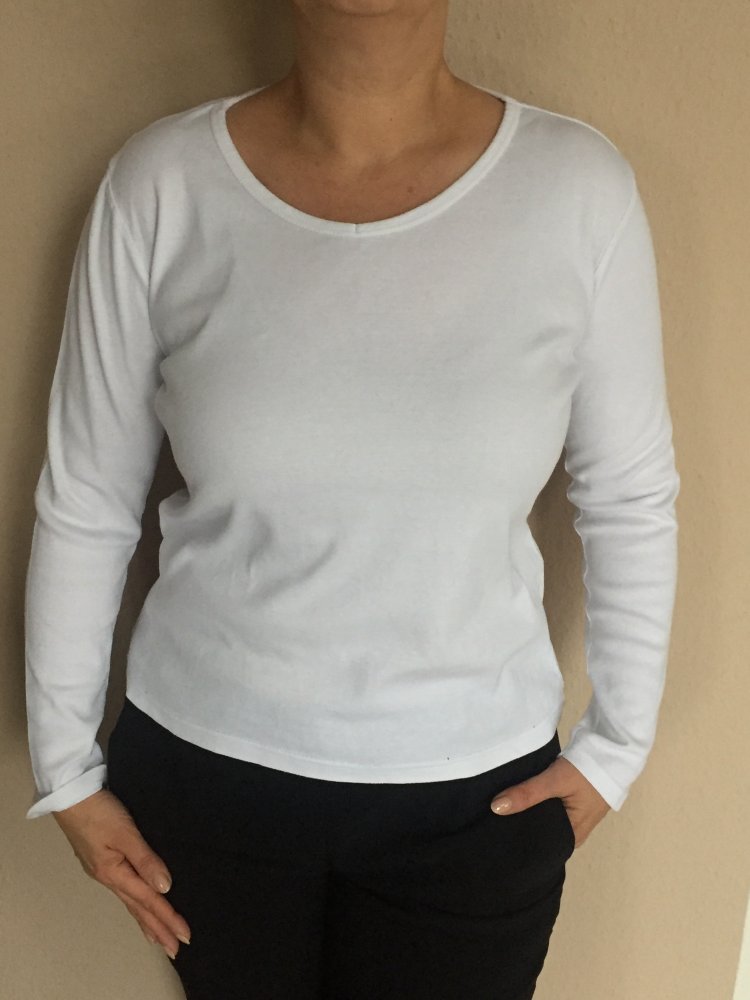 Land's End lang Arm Shirt für Drunter oder Drüber Top Gr.L Fuchsia Schwarz Weiß