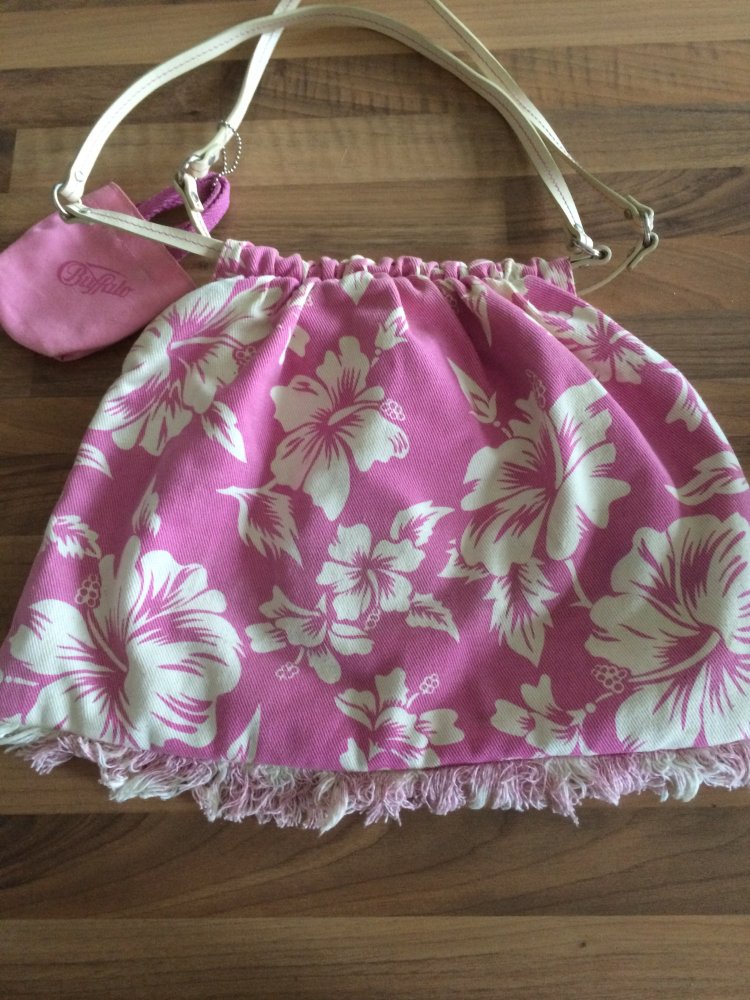 Süße Buffalo Stoff Tasche mit Fransen Hawaii Muster rose weiß