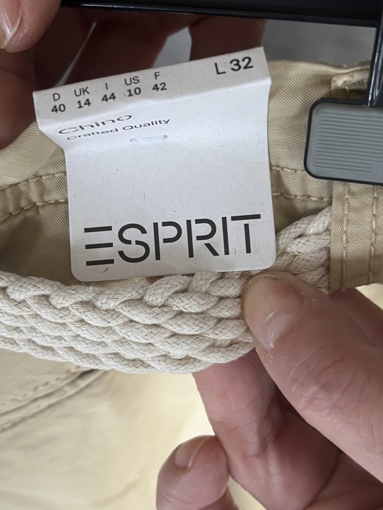Esprit Sommer Chinos Hose Gr.40 mit geflochtem Gürtel Neu