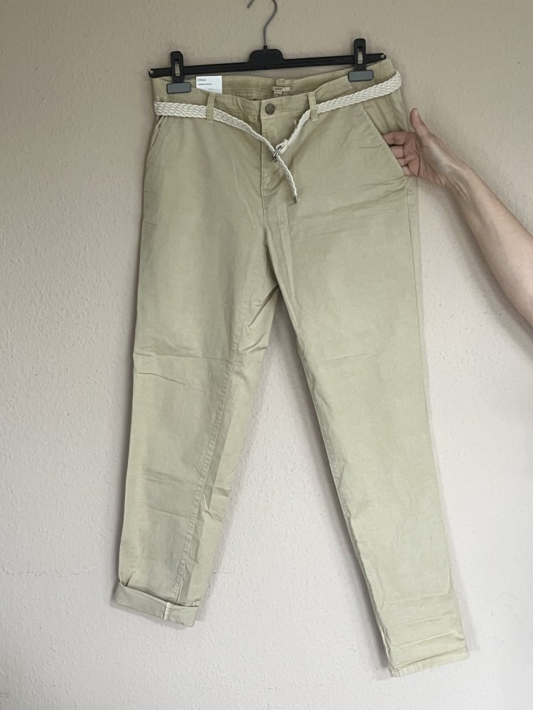 Esprit Sommer Chinos Hose Gr.40 mit geflochtem Gürtel Neu