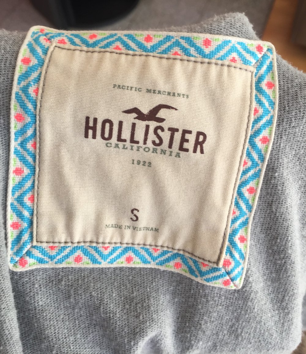 Hollister Kurz Hoodie Sweatjacke Gr.S grau mit Neon Aprico Pink