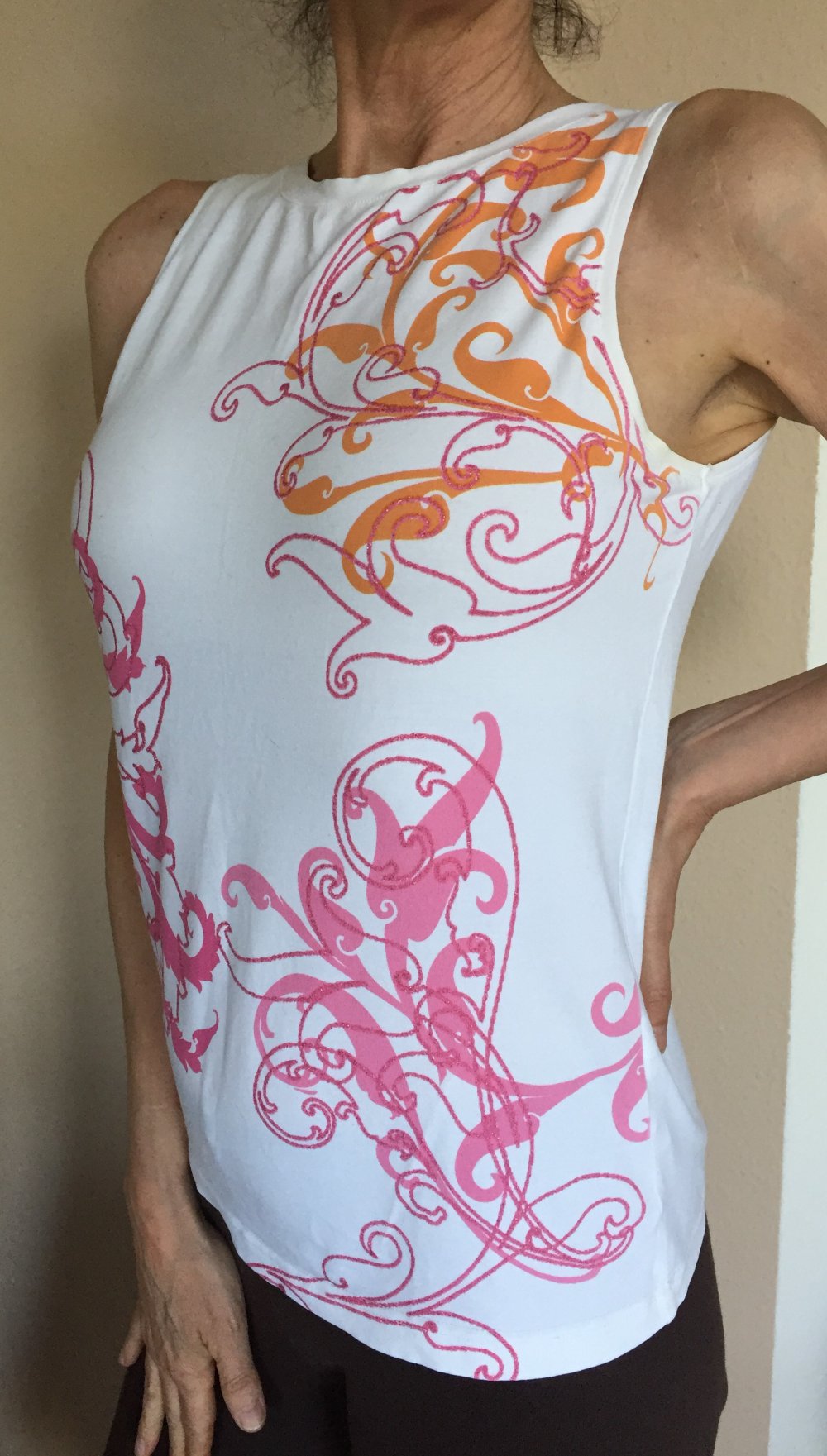 Esprit Tank Top Gr.L weiß mit schönem dezentem Glitzer Muster