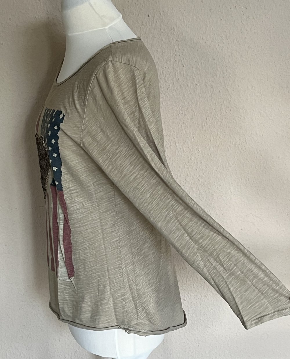 2 Made in Italy Two Layer Shirt Gr. L mit Pailletten Herz hellblau / braun
