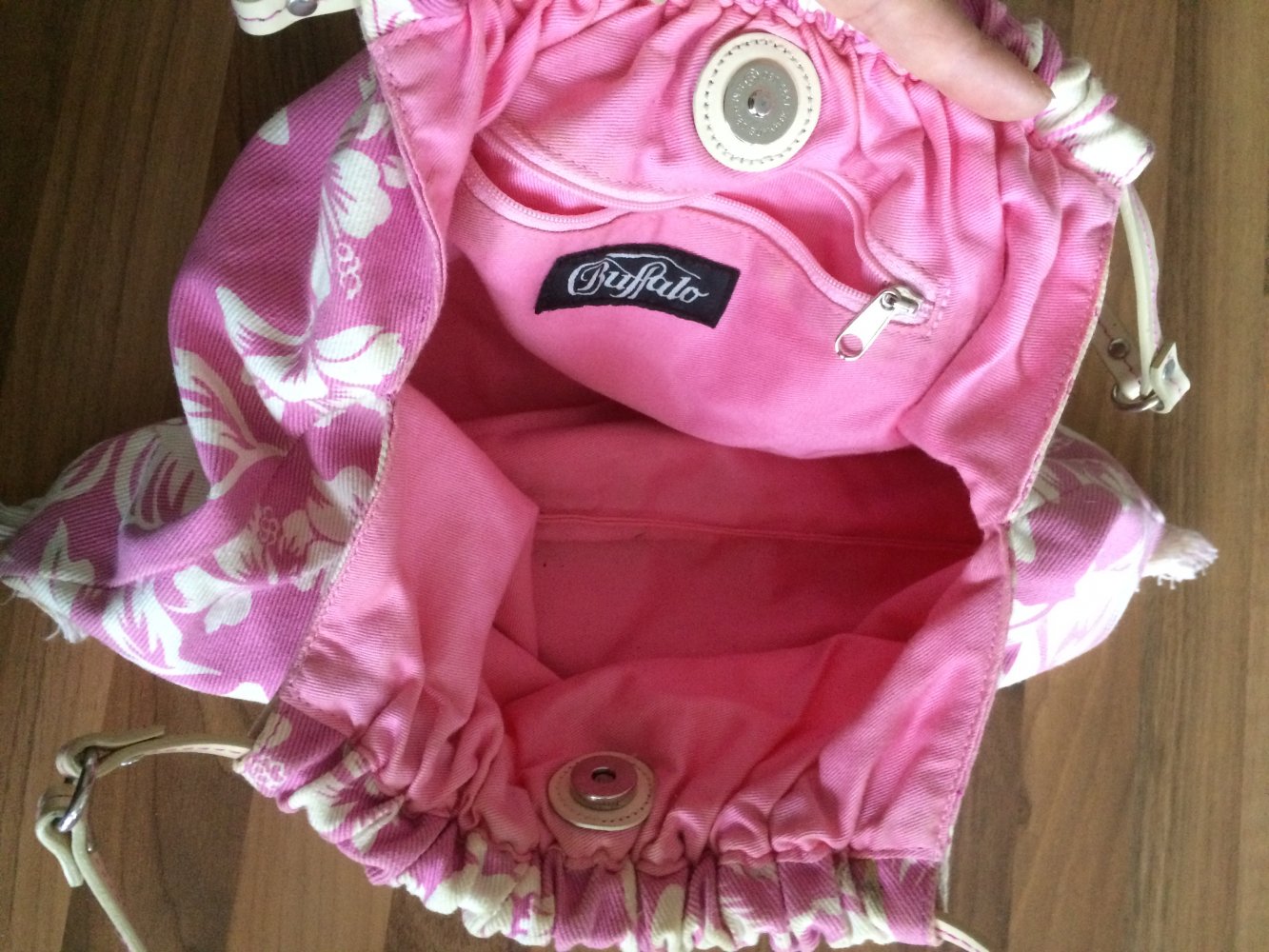 Süße Buffalo Stoff Tasche mit Fransen Hawaii Muster rose weiß