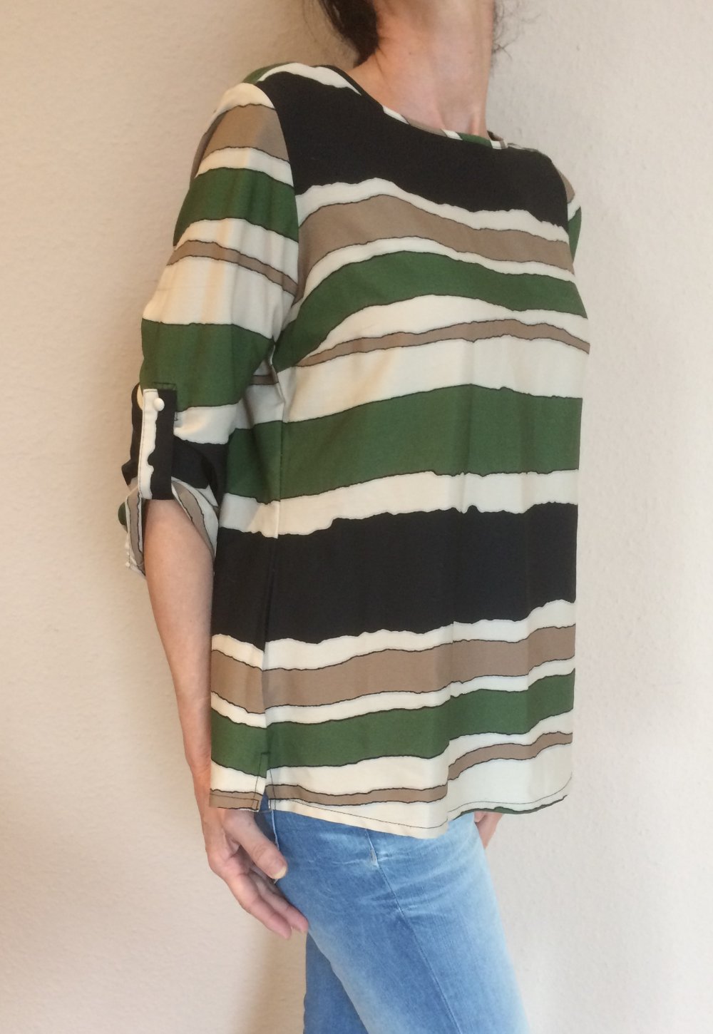 H&M Bluse Gr.M/L im Bamboo Muster grün / Creme / schwarz