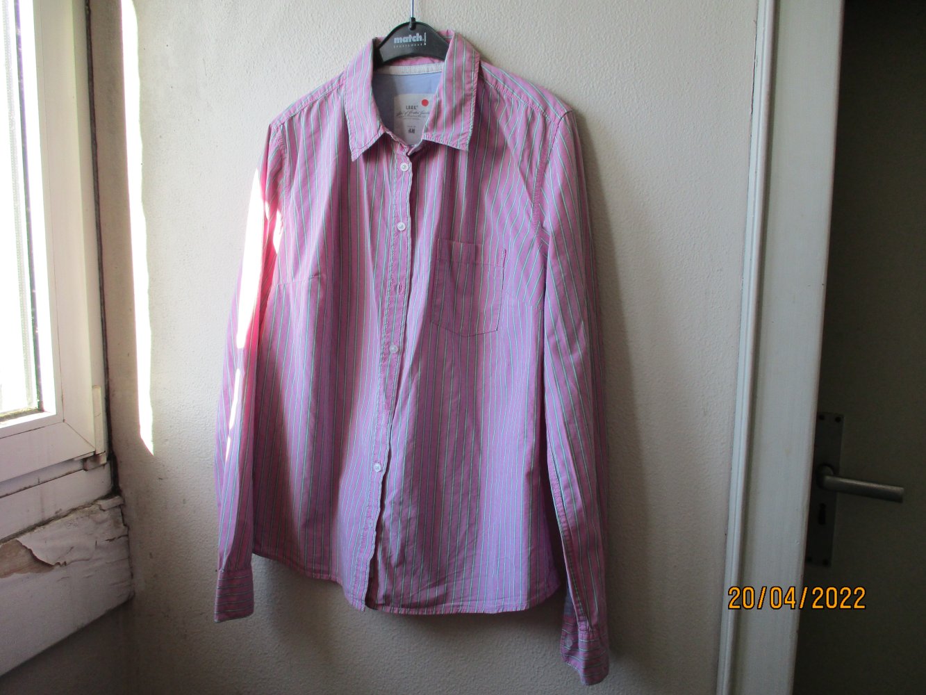 Bluse von L.O.G.G., pink/weiß/grün gestreift, Größe 40