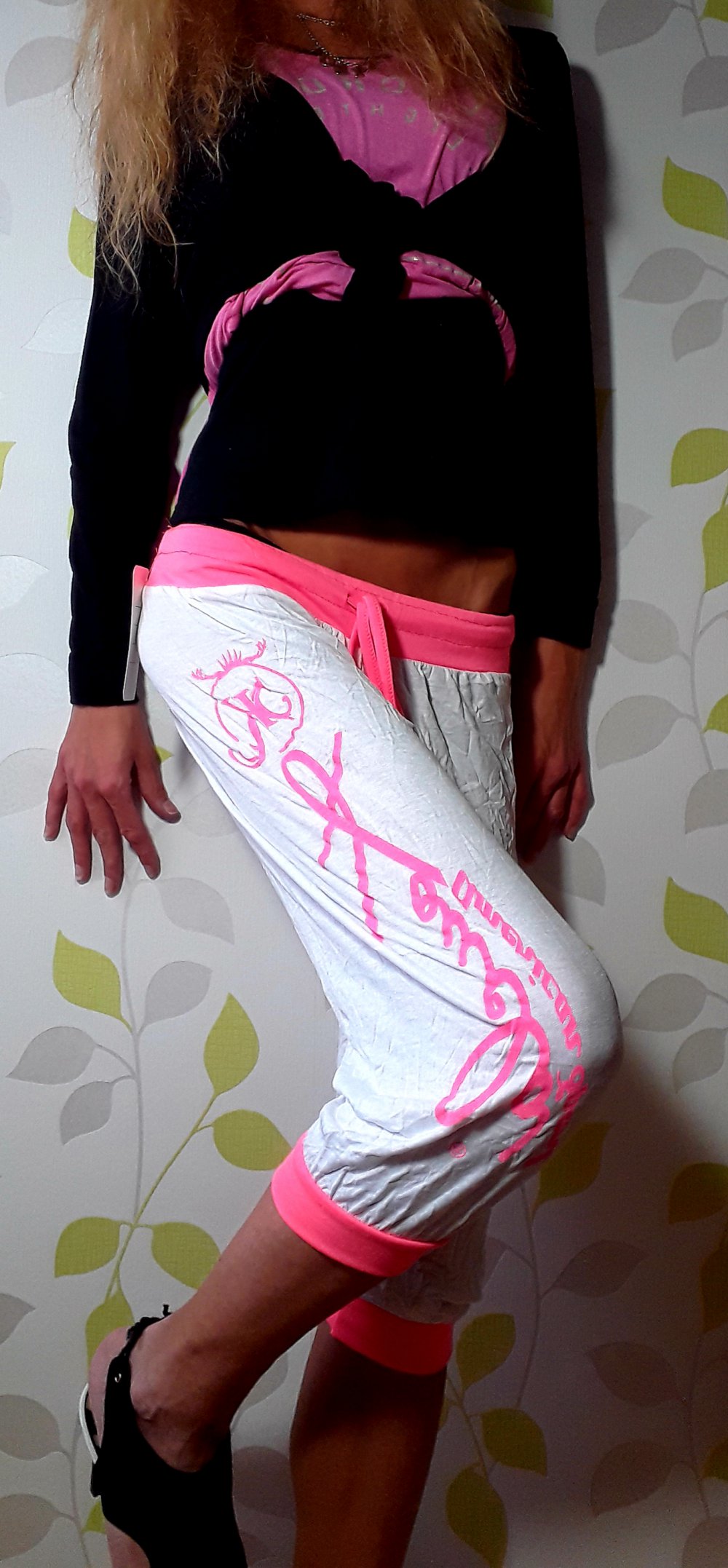 NEU! SeXy KouCla Jogginghose Weiß Neon Pink 36/38 XXL Print Sommer 