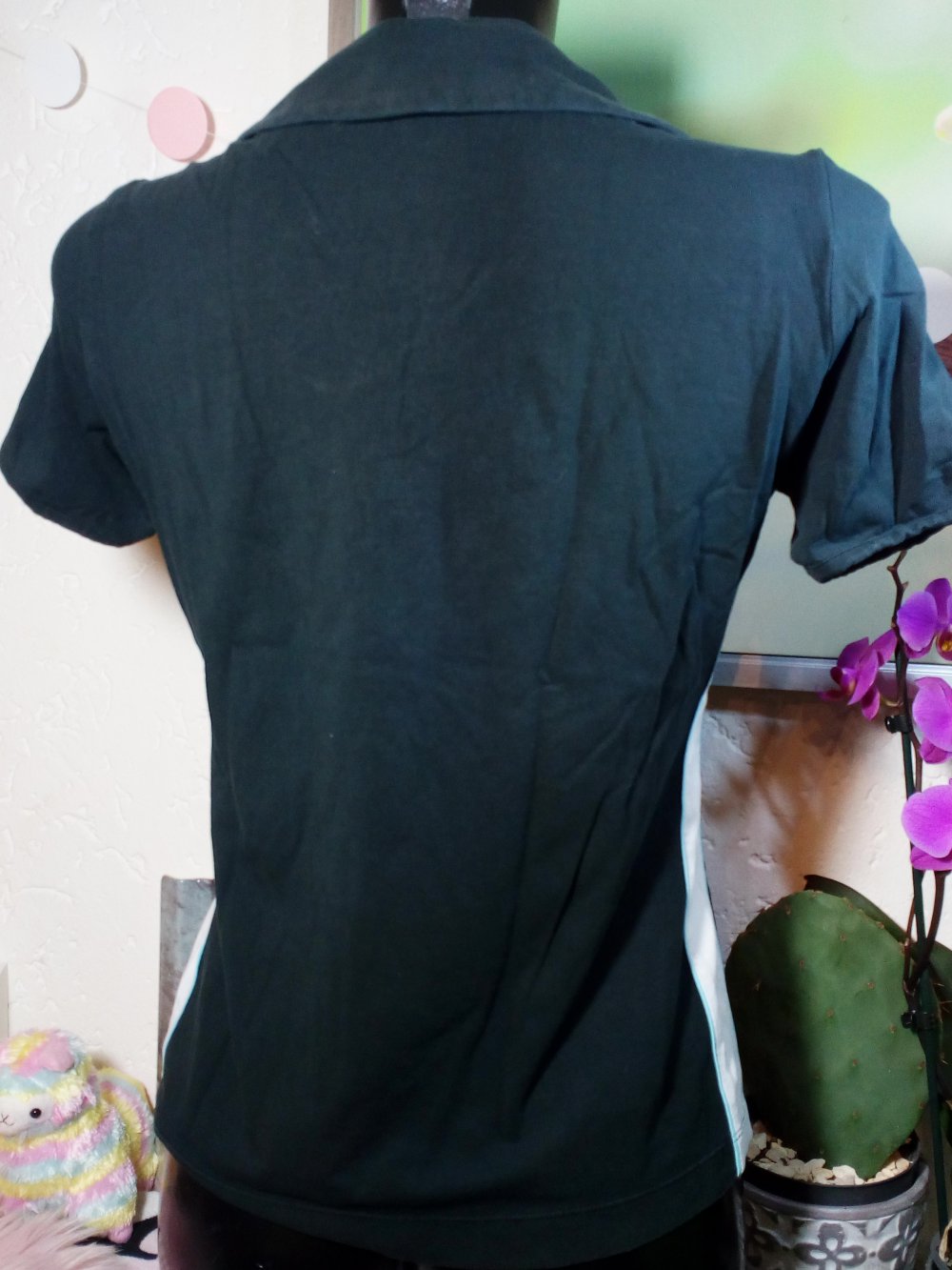 Mexx Sport Fitness Polo LA Shirt mit Kragen seitlich mit Streifen Gr M 38 Medium Schwarz Grau