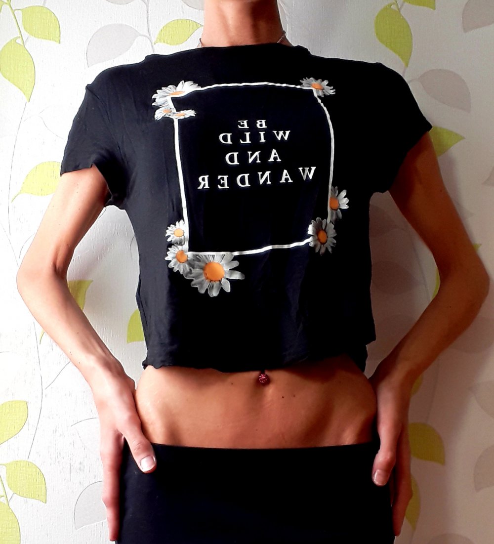 TOP! Bauchfreies Divided by H&M Be Wild and Wander Print Shirt Gr S 36 Crop Top Schwarz  