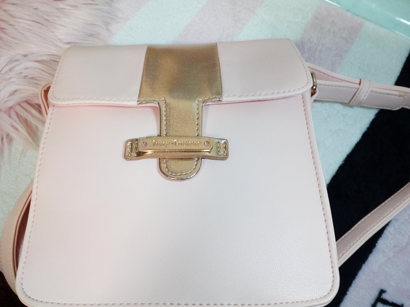 Hochwertige Juicy Couture Umhängetasche Handtasche Rosa Apricot Gold Luxus Designer Tasche