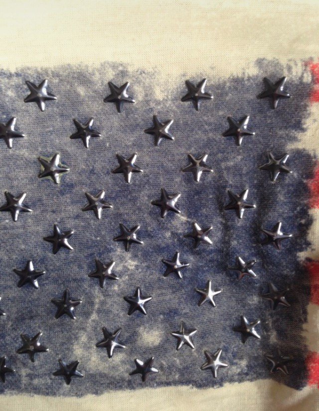 T-Shirt von Fishbone in Creme mit USA-Flagge Größe 38