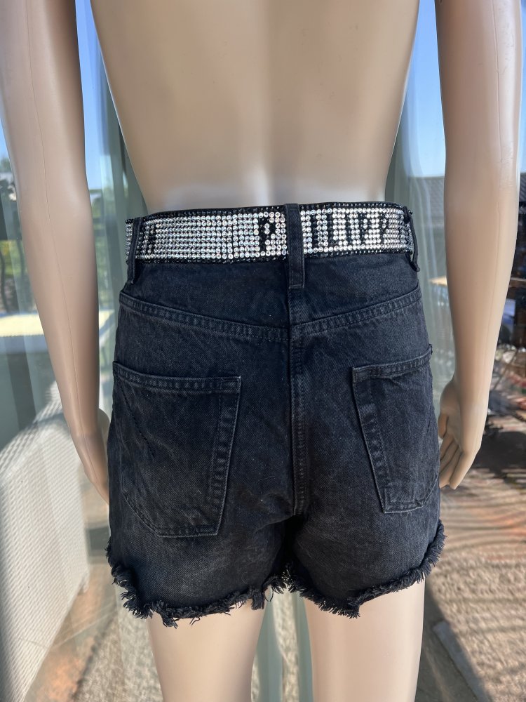 Philipp Plein rhinestone logo waistband denim shorts  size 26