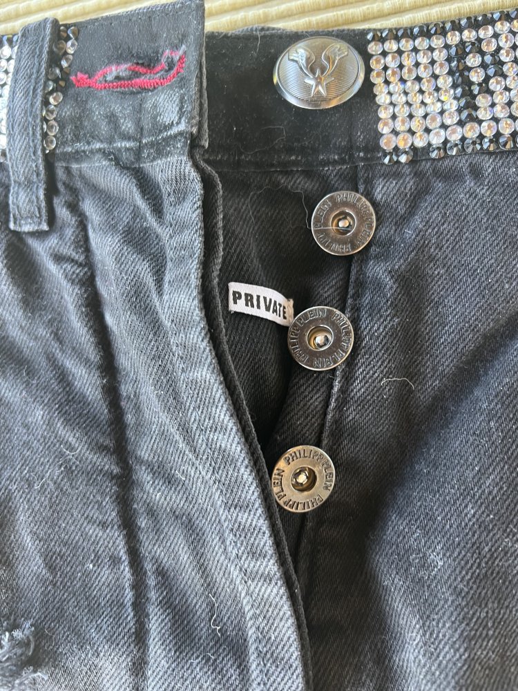 Philipp Plein rhinestone logo waistband denim shorts  size 26