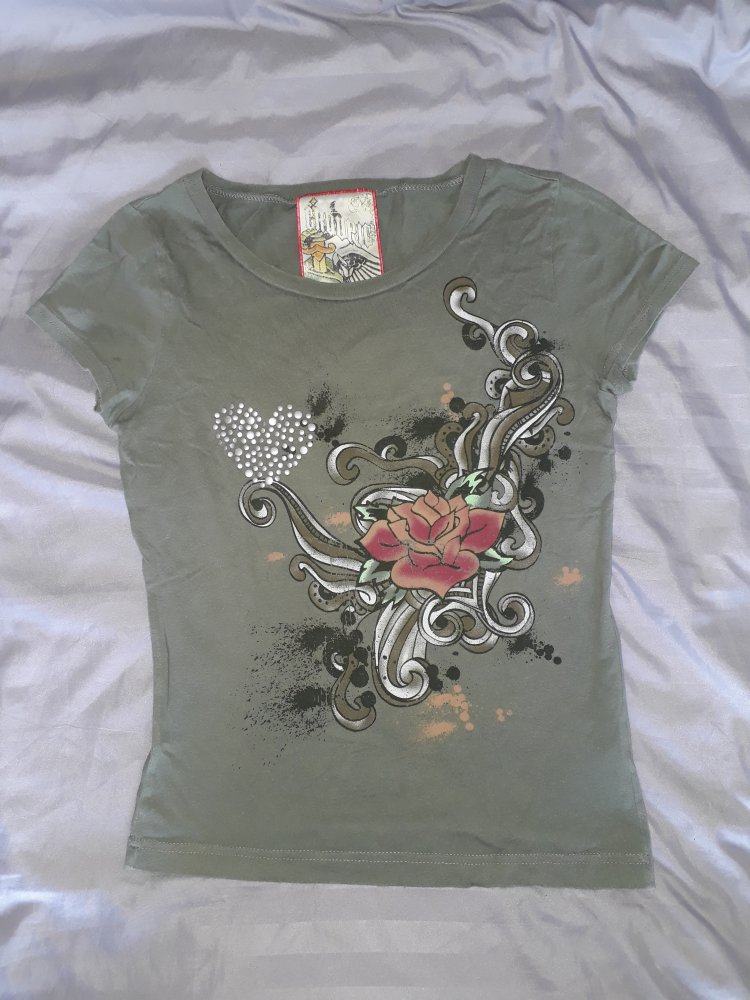 T-Shirt mit Tattoo-Print und Metallic-Applikation