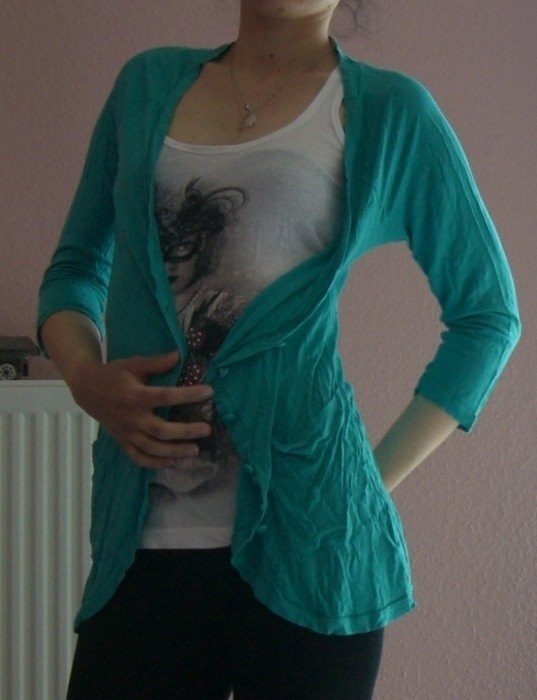 Cardigan Weste Überzieher langärmlig petrol türkis lässig casual 36/S 5€