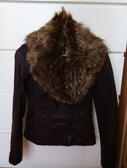 NEU LEDERJACKE BIKERJACKE JÄCKCHEN LANGÄRMLIG DUNKELBRAUN XS/34 UNGETRAGEN