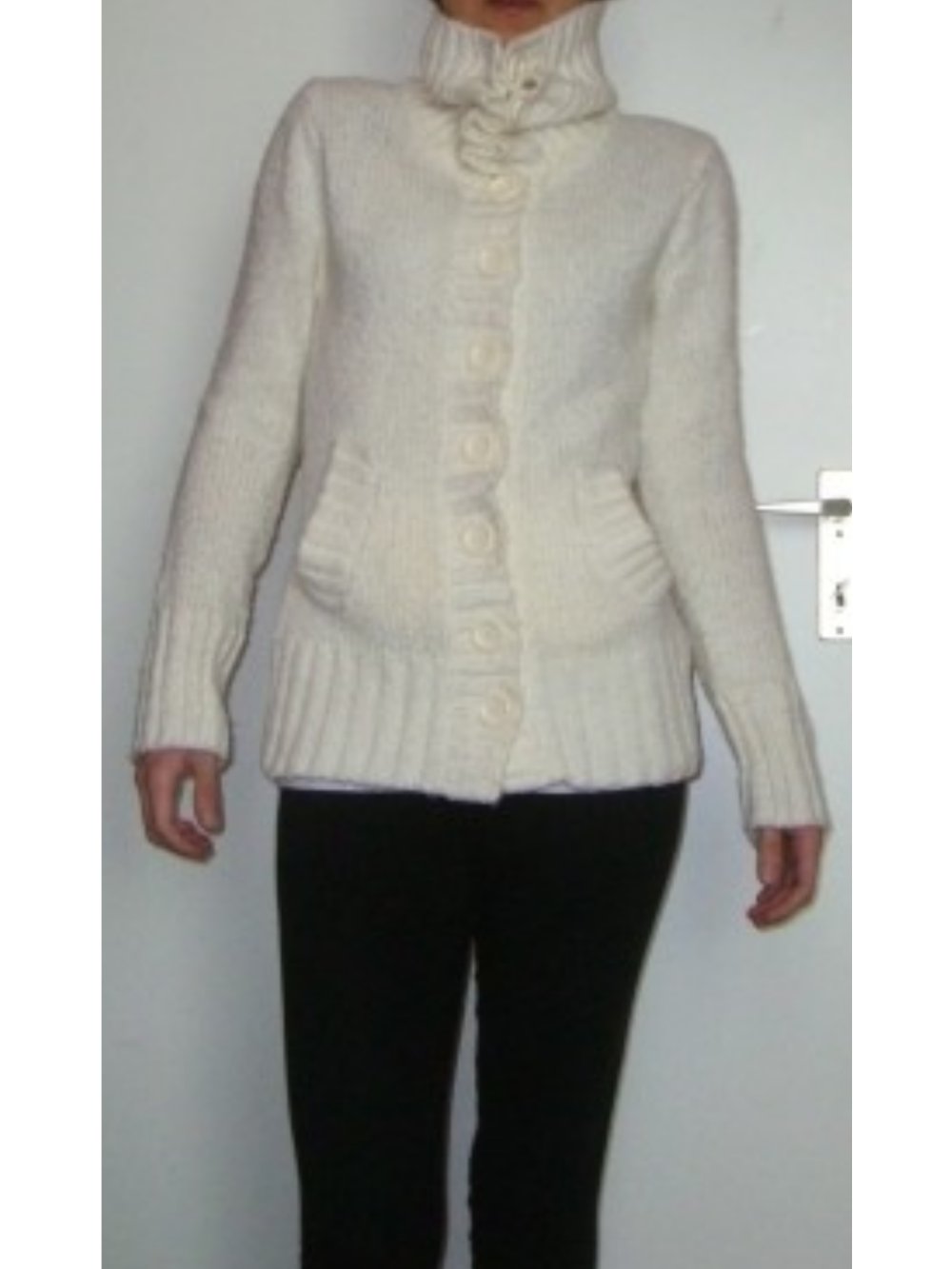 dicker Woll Cardigan Strickjacke Mantel Langärmlig Grobstrick XS/34 Überzieher Longpullover casual
