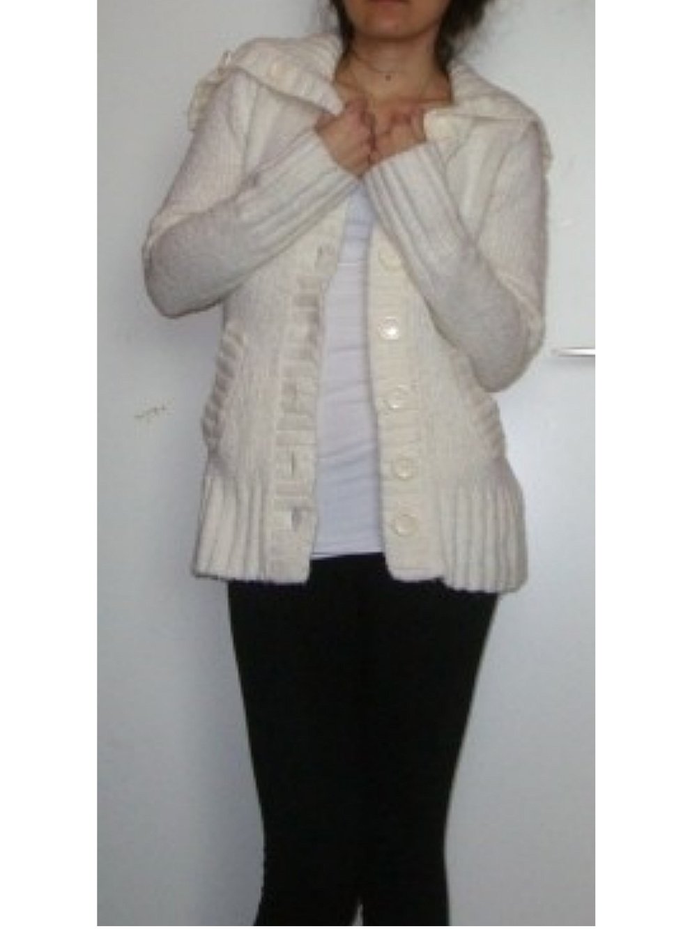 dicker Woll Cardigan Strickjacke Mantel Langärmlig Grobstrick XS/34 Überzieher Longpullover casual