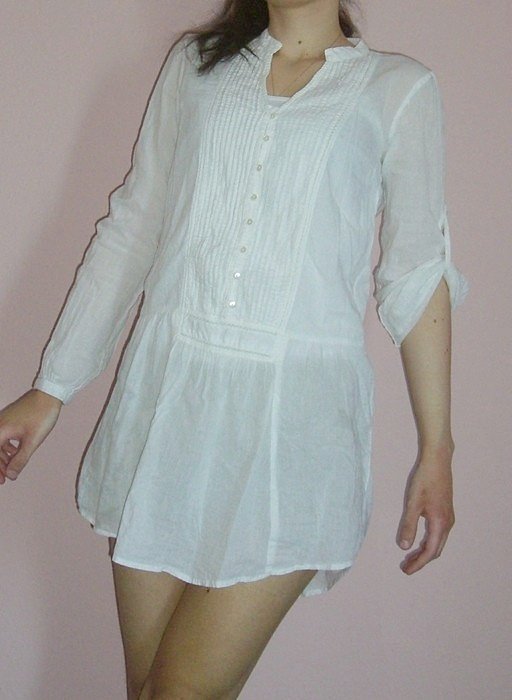 LONGBLUSE KLEID HEMD RÜSSCHEN LANGÄRMLIG LONGSLEEVE XS/34 NEUWERTIG BASIC