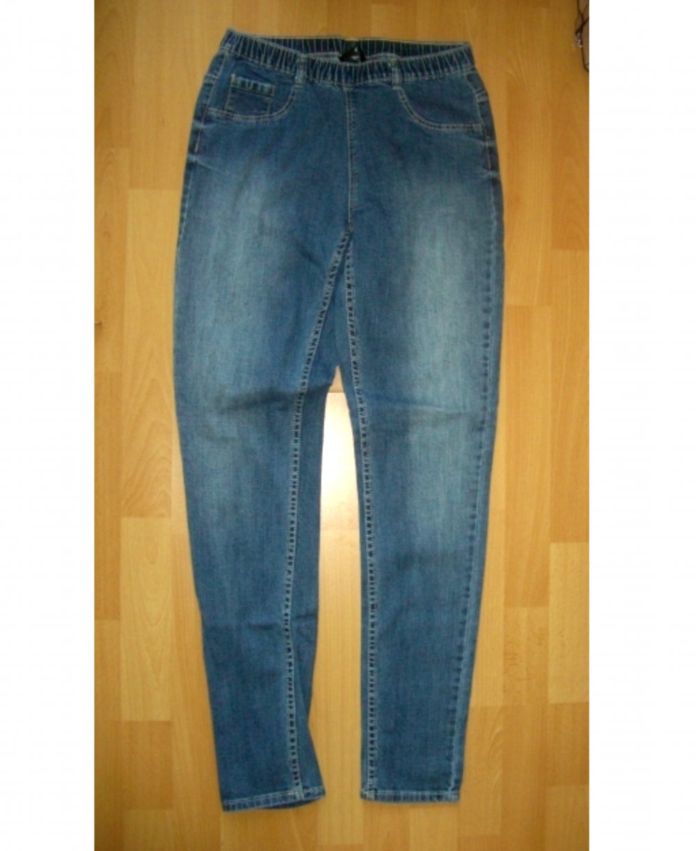 NEU JEGGINGS HIGHWAISTE RÖHRENHOSE JEANS TREGGINGS DENIM SKINNY MITTELBLAU CASUAL 40