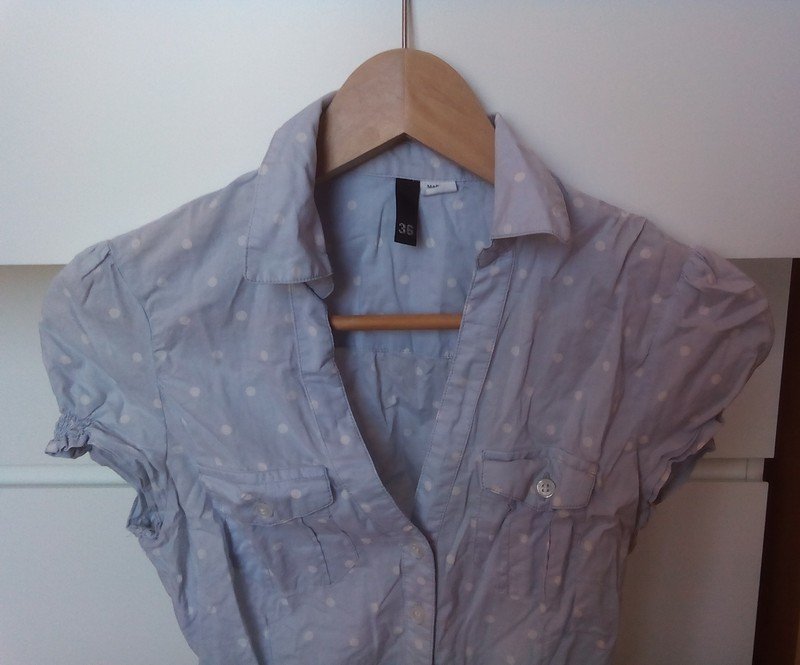 BLUSE OBERTEIL PUNKTE PUFFÄRMEL POLKADOTS HEMD 36/S