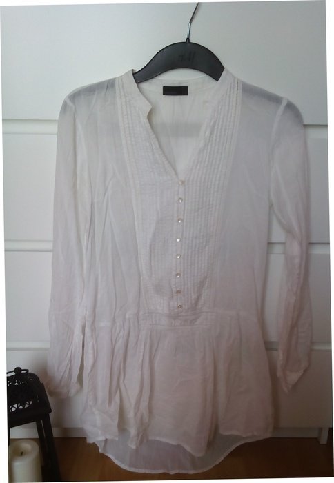 LONGBLUSE KLEID HEMD RÜSSCHEN LANGÄRMLIG LONGSLEEVE XS/34 NEUWERTIG BASIC