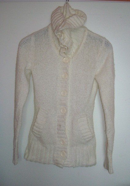 dicker Woll Cardigan Strickjacke Mantel Langärmlig Grobstrick XS/34 Überzieher Longpullover casual