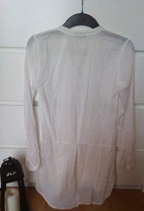 LONGBLUSE KLEID HEMD RÜSSCHEN LANGÄRMLIG LONGSLEEVE XS/34 NEUWERTIG BASIC