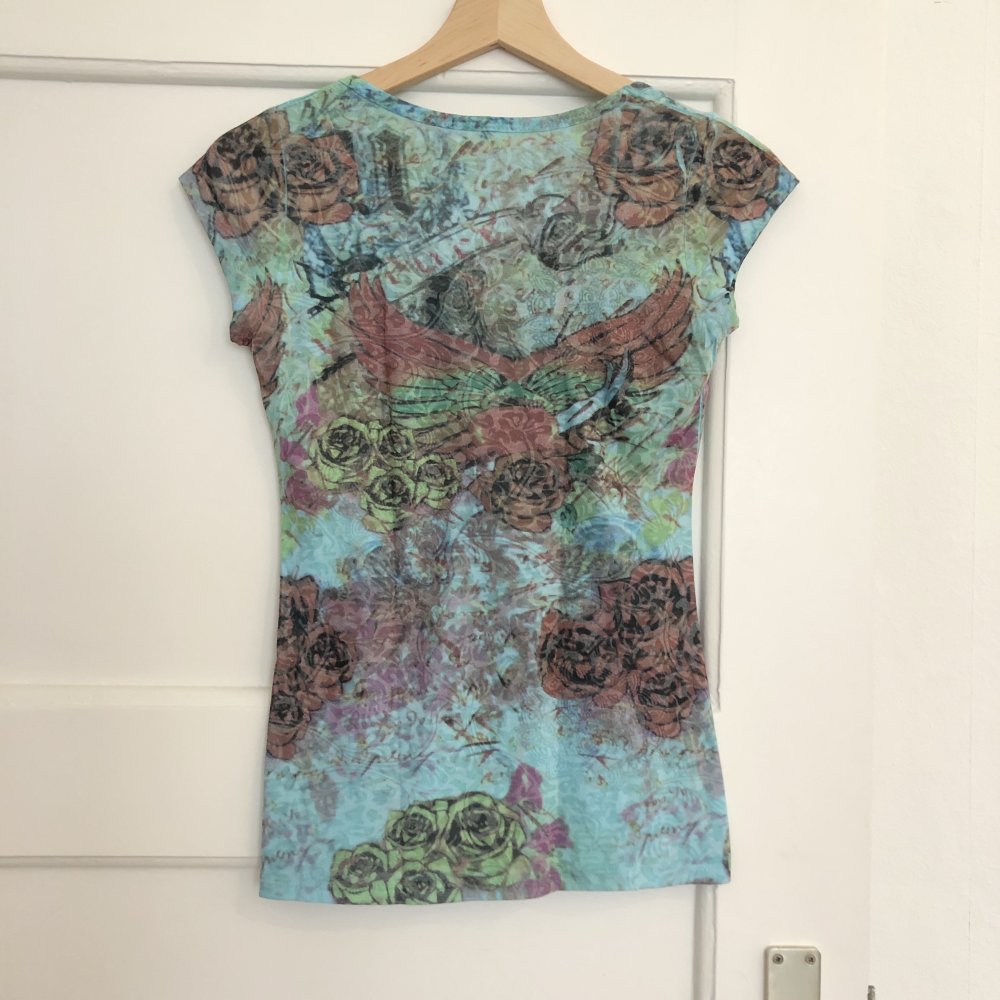 Early 2000s y2k T-Shirt mit Muster & Strasssteinchen