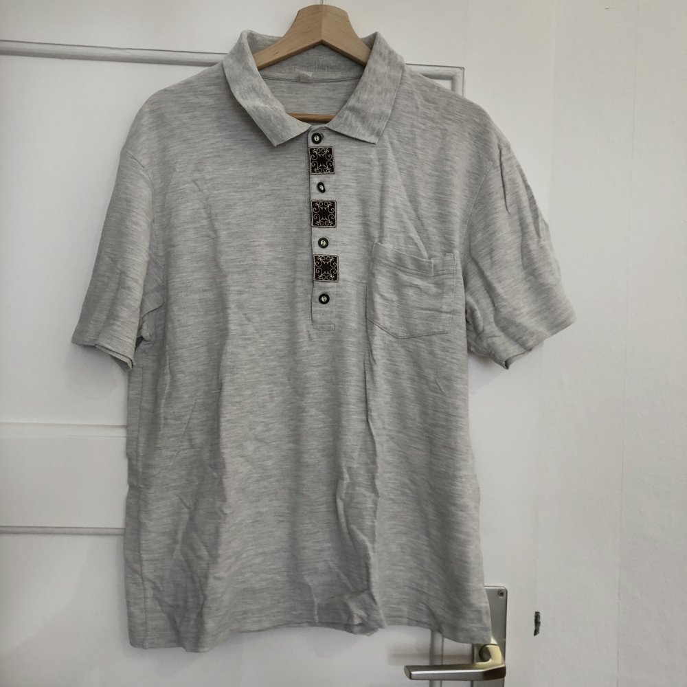 Grau meliertes vintage Polo mit aufgestickten Details