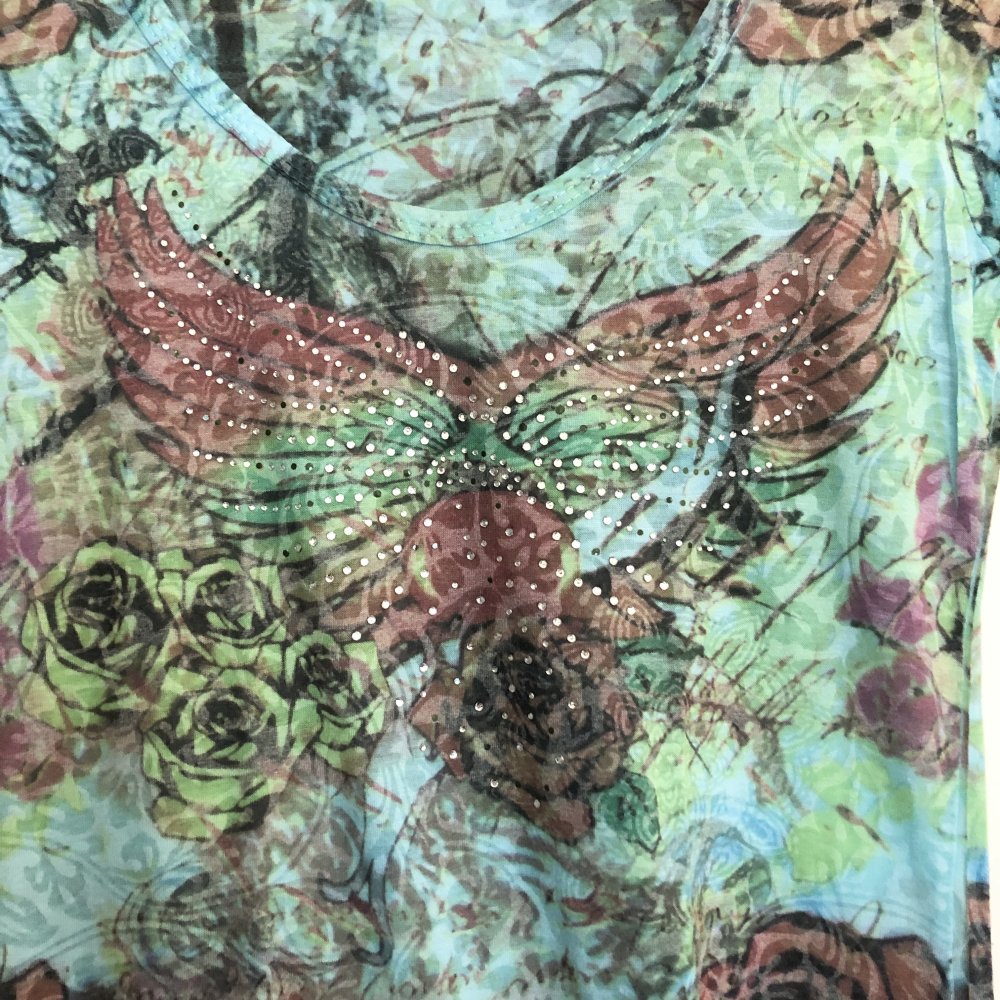 Early 2000s y2k T-Shirt mit Muster & Strasssteinchen