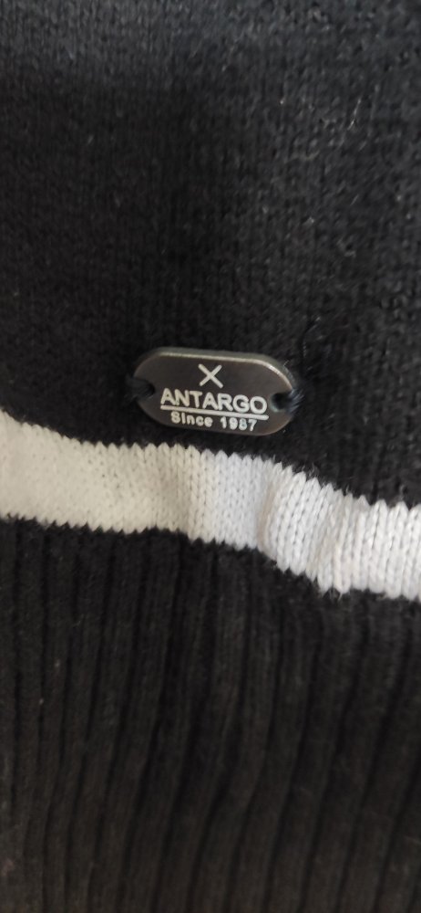 Antargo Pullover Wolle Sommer Schwarz m. weißen Streifen XL