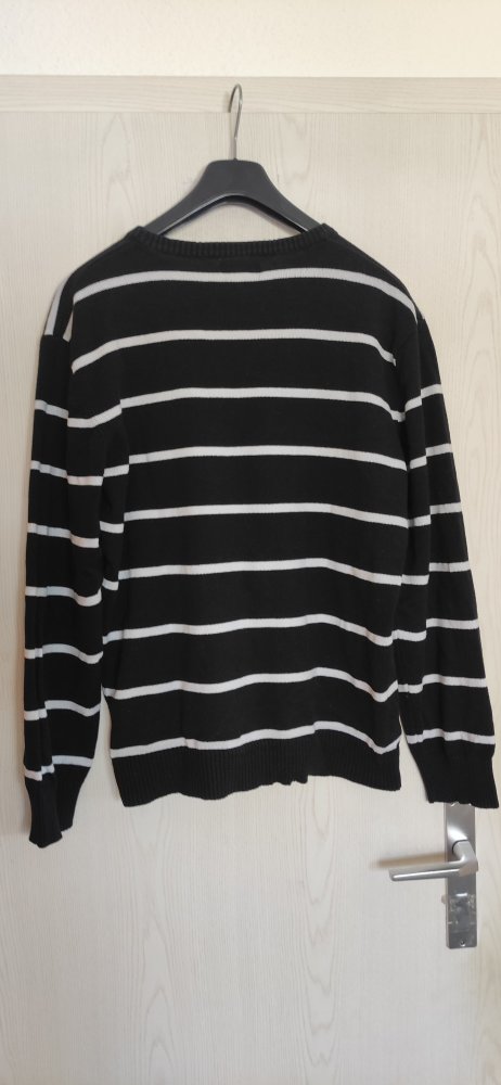 Antargo Pullover Wolle Sommer Schwarz m. weißen Streifen XL